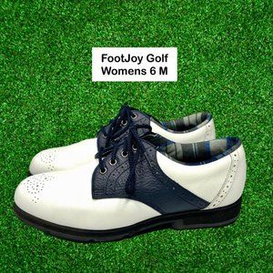 Footjoys Womens Softjoys Terrains White/Navy Leather Saddle Golf Shoe Size 6 M